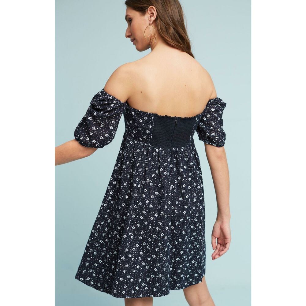 New $138 Anthropologie Lillianne Floral Mini Dress by Maeve SIZE 6 Navy Eyelet - Picture 3 of 6